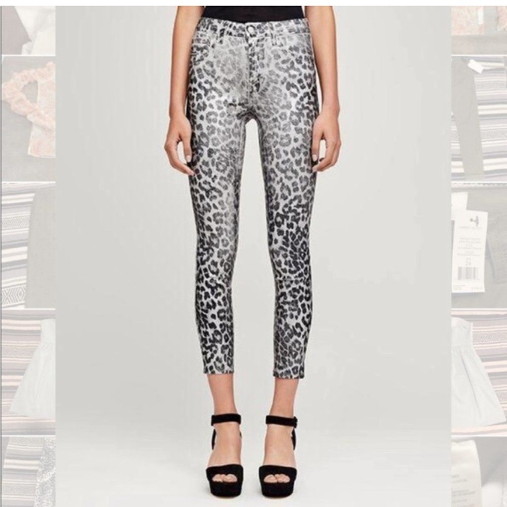 L’AGENCE MARGOT SILVER METALLIC LEOPARD PRINT JEANS, SZ 25